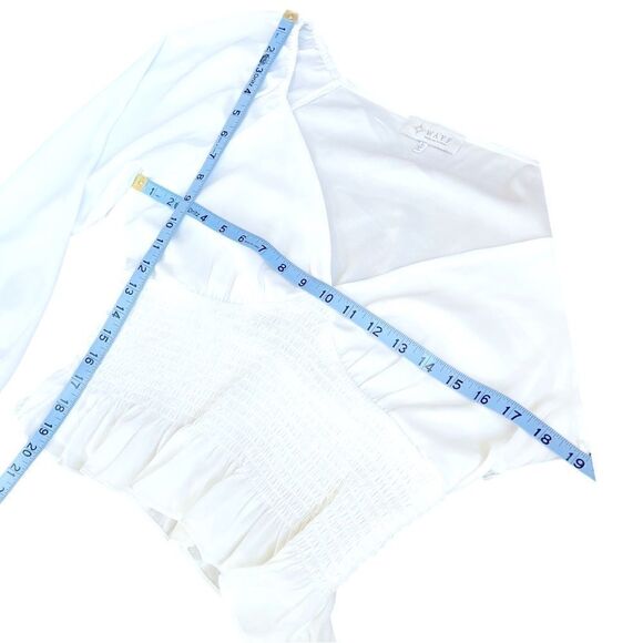WAYF Smocked Waist Raglan Top in White - Picture 7 of 11